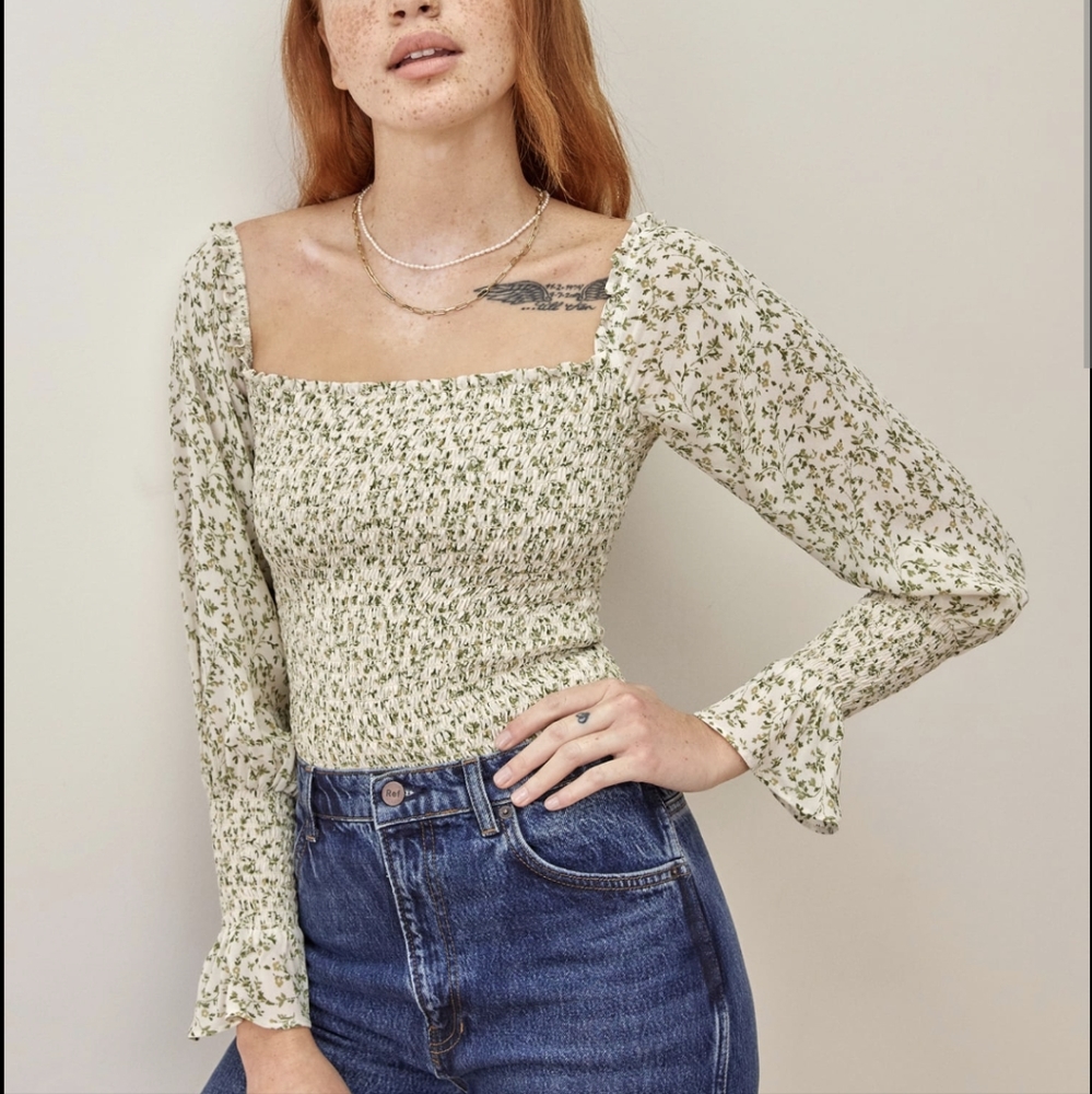 Reformation Heaven Top green white floral NWOT sz Medium